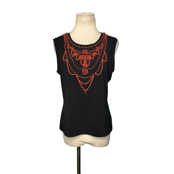 Taifun black orange beads embellishments sleeveless top size Medium - Picture 6 of 12